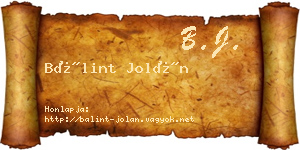 Bálint Jolán névjegykártya